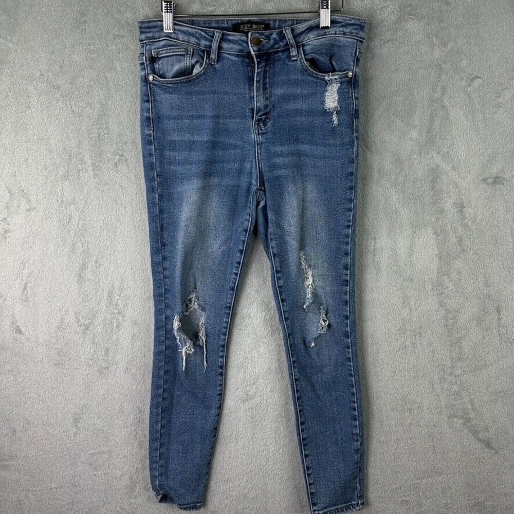 judy blue jeans womens 29 skinny fit distressed blue stretch denim*